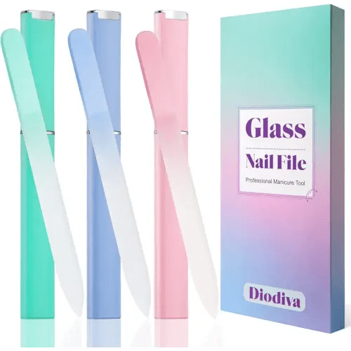 Glass Nail File 3 Pack for Natural Nails, Crystal Fingernail Files with Case Etched Nail Filer Professional Nail File Glass Lima de uñas, Unique Christmas Gifts Stocking Stuffers for Women Adults