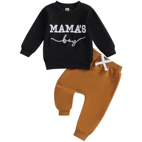 Toddler Baby Boy Fall outfit Mama's Boy Letter Embroidery Sweatshirt Top Elastic Pants Set Cute 2pcs Winter Clothes
