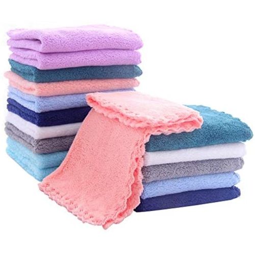 16 Pack Baby Washcloths - Luxury Multicolor Coral Fleece - Extra Absorbent and Soft Wash Clothes for Newborns, Infants and Toddlers - Suitable for Sensitive Skin and New Born - Baby Shower