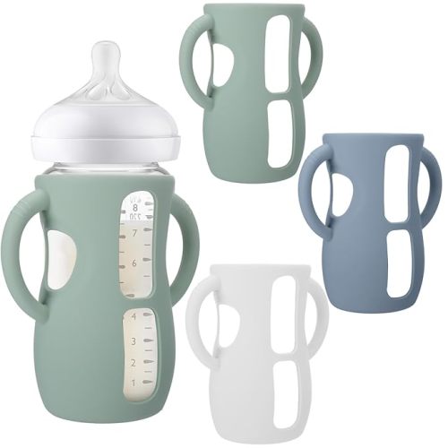 BUSOHA 3 Pack Silicone Sleeves for Avent Baby Bottles - Anti Breakage Baby Bottle Holder with Handle, Compatible with Avent Natural Glass Baby Bottles, 8 OZ