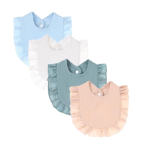 LULLASONG 4 Pack Solid Muslin Baby Bibs Baby Bandana Drool Bibs Absorbent Cotton Bibs For Unisex Boys Girls