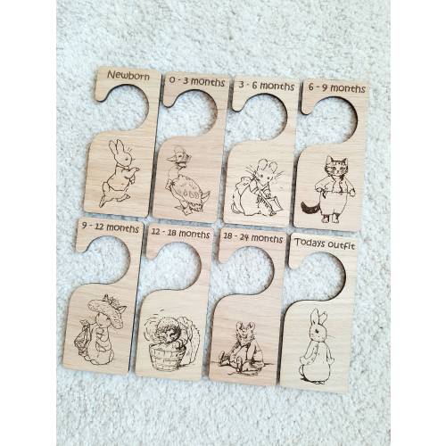 Peter Rabbit baby closet dividers x 8 Wooden nursery hangers for newborn baby shower gift for baby clothes