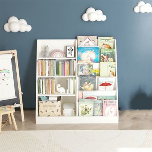 Kids Bookshelf and Toy Storage Organizer, Multifunctional 4 Tier Wooden Kids Book Shelf with Bookcase Display Stand for Kids Room Playroom Nursery