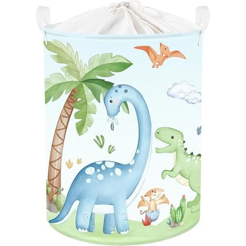 Dinosaurs Baby Laundry Hamper Collapsible Clothes Kids Storage Basket Palm Tree Large Boys Girls Gift Toy Box Bin for Nursery Room, Blue, 63L