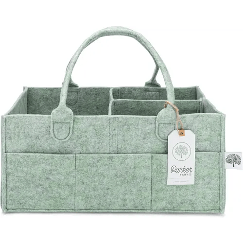 Parker Baby Diaper Caddy and Nursery Storage Bin | Removable Nursery Organizer Insert, Neutral Design, Multi-Purpose Baby Essentials | Car Organizer and Baby Diaper Bag, Large - Sage Green