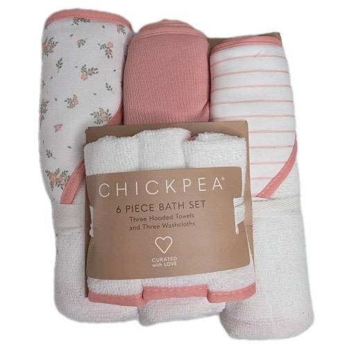 Chick Pea 6 Piece Bath Set 3 Hooded Towels Three Washcloths Curated w/ Love G12