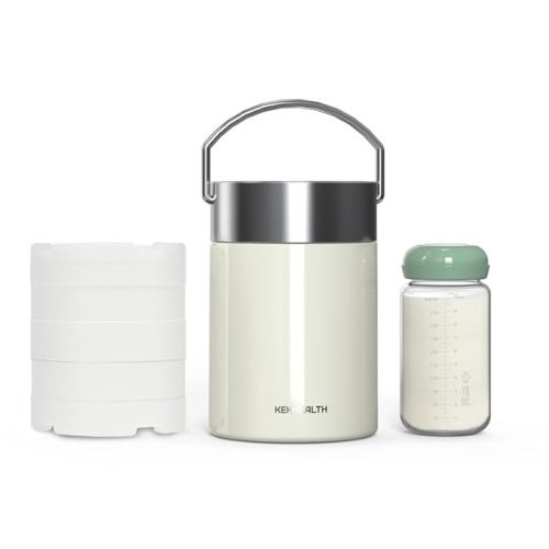 22oz Full-Day Cold-Chain Breastmilk Cooler, Double-Wall Vacuum Stainless Steel with 360° Cooling, Keeps Milk ≤50°F for 24 Hours, Leak-Proof BPA-Free, Easy to Clean, Includes 2 Bottles