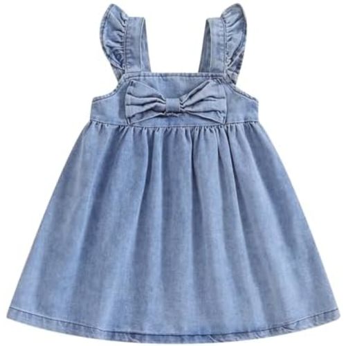 Summer Toddler Baby Girl Dress Denim Ruffle Backless Sleeveless Dress Kids Casual Dresses Princess Beach Sundress
