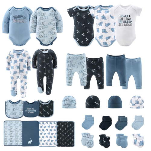 The Peanutshell 16-Piece Baby Layette Newborn Clothing Gift Set for 6 to 9 Months, Elephant Blue
