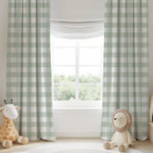 Farmhouse Gingham Sage Green Nursery Kids Blackout Curtains | Zazzle