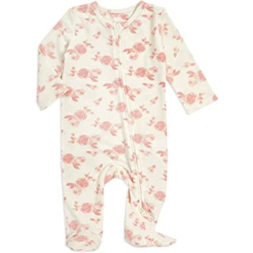aden + anais Snuggle Knit Baby Girl Long Sleeve Zipper, One-Piece Footed Sleeper, Rosettes, 6-9M
