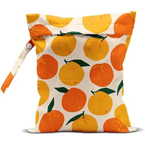 Wet Bag, Wet Dry Bag, Wet Bag for Swimsuit, Travel, Beach, Pool, Diapers, Dirty Yoga Gym Clothes, Makeup Bag, Waterproof Reusable Fruit Decor Orange Strawberry