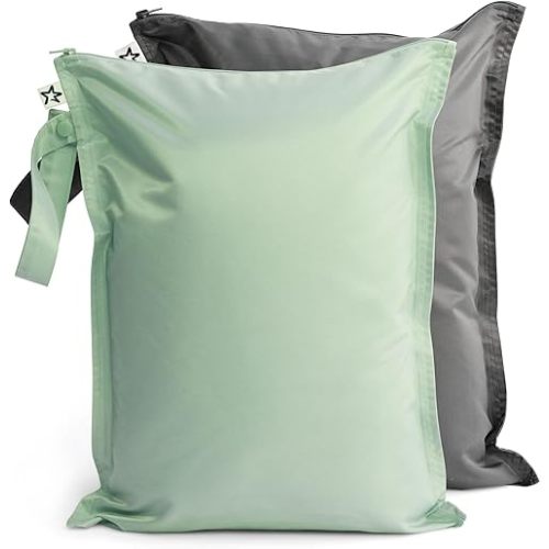 Tiny Twinkle Mess-proof Wet Bags 2 Pack Waterproof and Washable Bag for Travel storage, Stroller, Daycare, Baby Diapers, Yoga, Beach, Pool, Wet Toddler Swimsuits (Sage, Charcoal)