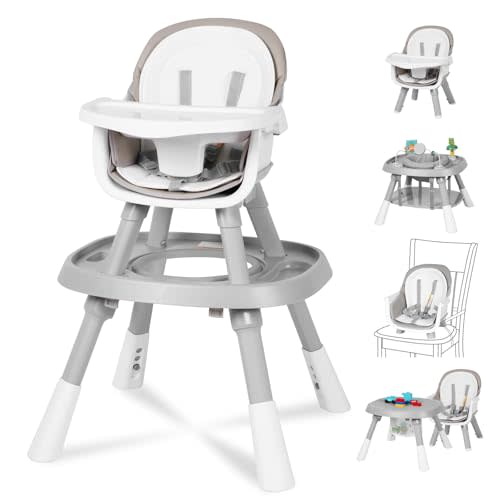 XueMi 15 in 1 Baby High Chair, Convertible HighChair for Babies and Toddlers with Activity Play Center/Infant Dining Booster Seat/Building Block Table, Safety Harness&PU Cushion Feeding Chair, Grey