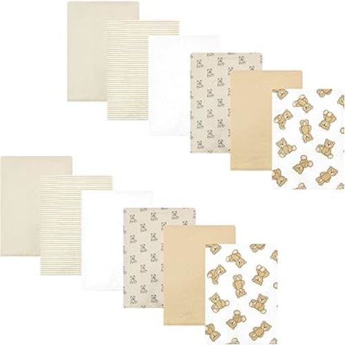 Hudson Baby Unisex Baby Cotton Flannel Burp Cloths Bundle, Teddy Bears, One Size
