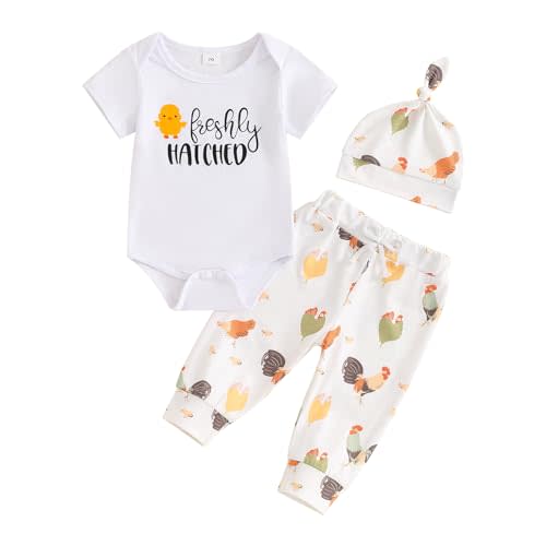Omkzanbi Newborn Baby Girl Boy Summer Clothes Freshly Hatched Bodysuit Farm Chick Pants Hat Gender Neutral Coming Home Outfit