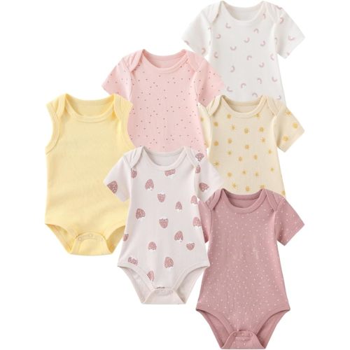6 Pack Unisex Baby Boy Girl Rompers 0-12months Infant Short Sleeve Bodysuits New Born Soft Cotton One-Piece Clothes