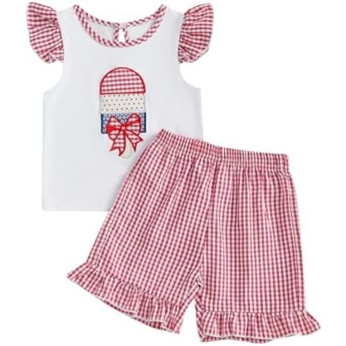 Toddler Infant Baby Girl 4th of July Outfit USA Flag Short Sleeve Shirt Tops Shorts Set 4th Fourth Of July Clothes