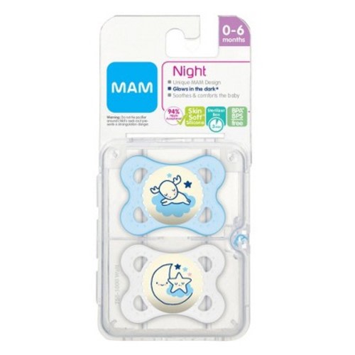 MAM Glow In The Dark Night Pacifier 0-6M - 2ct- Blue
