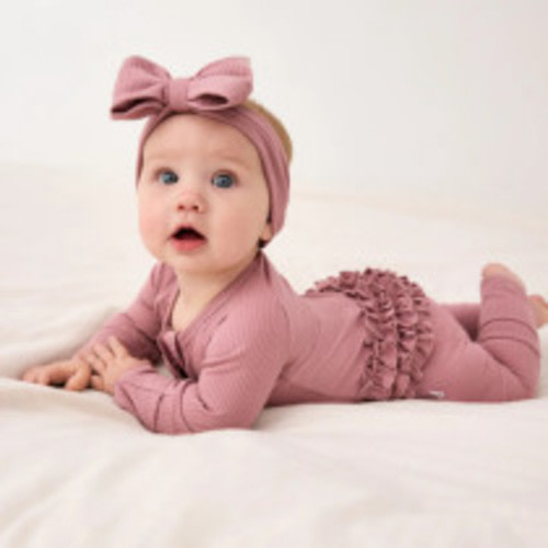 Little Sleepies Rosewood Ribbed Ruffle Zippy