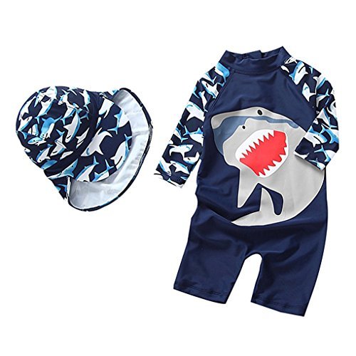 Baby Boys Kids Swimsuit One Piece Toddlers Zipper Bathing Suit Swimwear with Hat