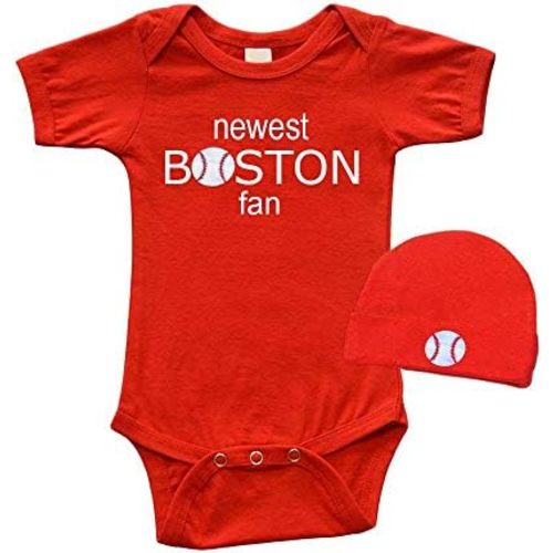 Short Sleeve Baby Bodysuit and Cap Set - Boston Fan