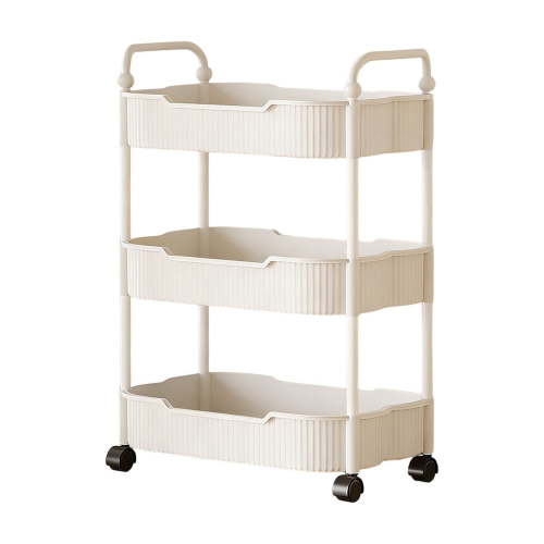 3-Tier Rolling Storage Cart with Handle - Multi-Purpose Organizer for Kitchen, Bathroom, and Living Room - Mobile Shelving Unit for Toiletries, Kitchen Supplies, and More ( White )