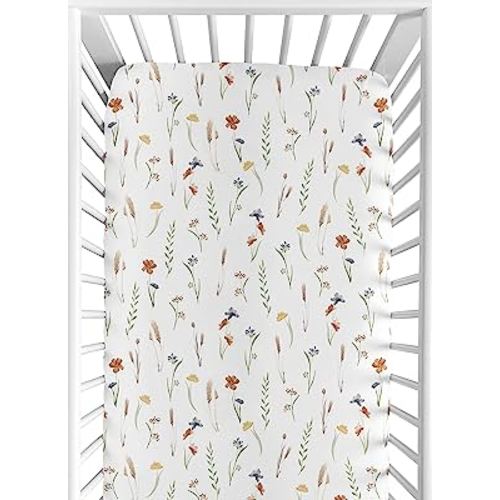 Sweet Jojo Designs Boho Floral Garden Flower Girl Baby Fitted Crib Sheet Infant Newborn Nursery Toddler Bed Room Standard Mattress Green Watercolor Bohemian Floral Farmhouse Vintage Shabby Chic Nature
