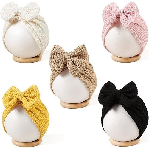 5 PCS Baby Hair Bow Hats, Baby Turban for Baby Girls, Toddler Hat with Bows for Girls, Infant Caps