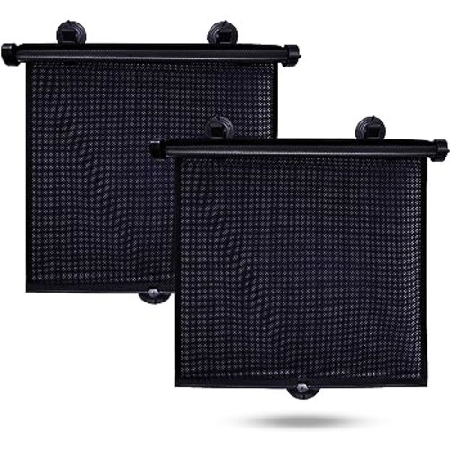 EcoNour Car Side Window Sun Shade (2 Pack) | Retractable Roller Sunshade with 2 Suction Cups for Kids | UV & Sun Glare Protection | Baby Car Accessories (15"x17")