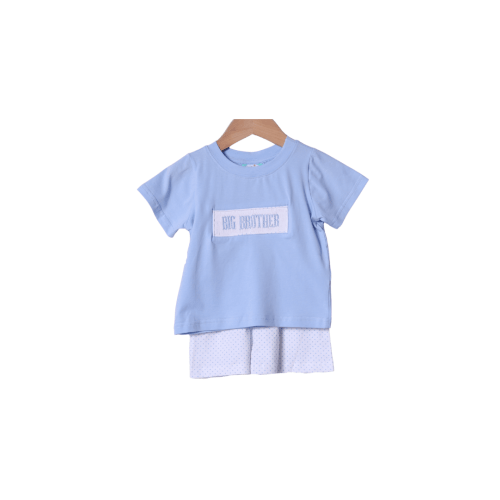 Smocked Big Brother Bitty Dot Blue Short Set