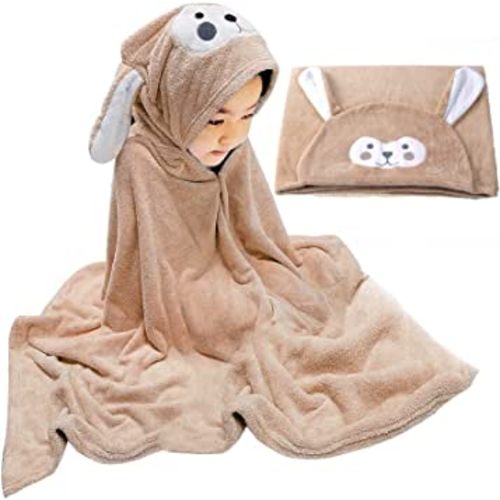 Visen Premium Hooded Towel for Kids,-28×55 INCH Large Size Kids Bath Towel,Ultra Soft Hooded Towel Wrap for Boys Girls, Highly Absorbent Bathrobe Blanket Gifts for Toddlers Shower (Brown)