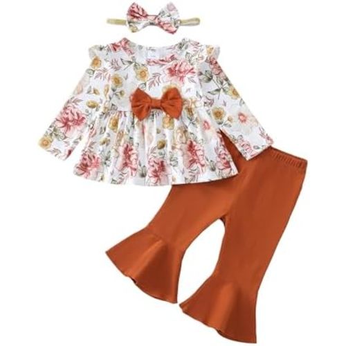 Mioglrie Baby Girl Clothes Infant Girl Fall Winter Outfits Ruffle Floral Shirt Top 3pcs Clothing 3 6 9 12 18 24 Months