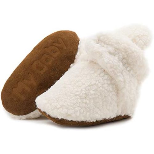 KIDSUN Infant Baby Boy Girl Cozy Fleece Bootie Newborn Stay On Slipper Winter Warm Gripper Non-Slip Crib Shoes