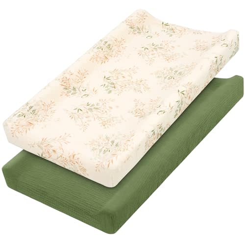 Yukkidds Muslin Changing Pad Cover 100% Cotton Diaper Changing Table Cover for Unisex Baby Boys Girls 2 Pack Changing Pad Sheets Green