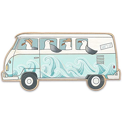 Seagulls On A Bus Retro Wood Wall Decor - Beachy Wall Art for Bathroom, Living Room, or Sunroom