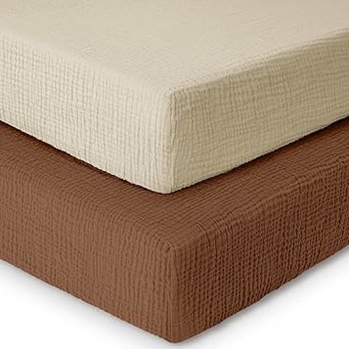 Dreamology Crib Sheets, Standard Muslin Crib Sheet Girls, Boys, 2 Pack Crib Sheet,Breathable Toddler Bed Sheets,Crib Sheets Cotton for Standard Cribs & Toddler Mattress Fitted,52x28 | Rust and Ecru