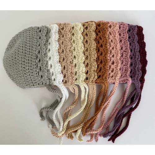 Baby girl bonnet, crochet soft cotton bonnet, newborn hat with ties, bonnets for girls, photo prop for infant, baby shower gift, cotton hat
