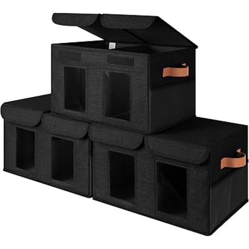 GRANNY SAYS Storage Boxes with Lids, Collapsible Stackable Storage Bins with Clear Window, Toy Storage Bins, Storage Baskets for Clothing, Toys, Towels, Books, Black, 3-Pack