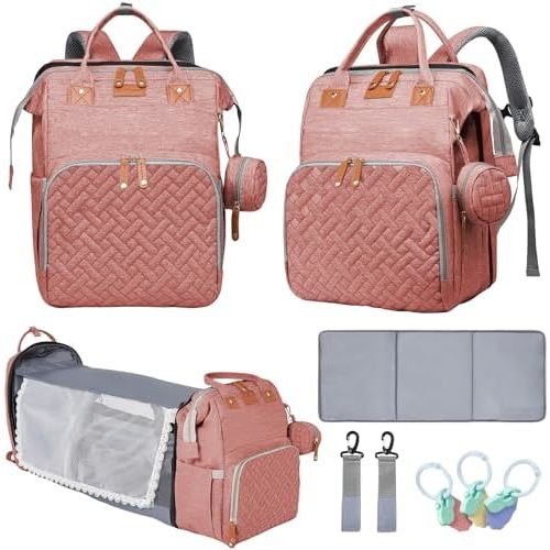Baby Diaper Bags with Changing Station, Multifunctional Diaper Bag Backpack for Moms Dads with USB Charging Port, Waterproof Travel Diaper, Baby Shower Gifts for Baby Boy & Girls (Pink)