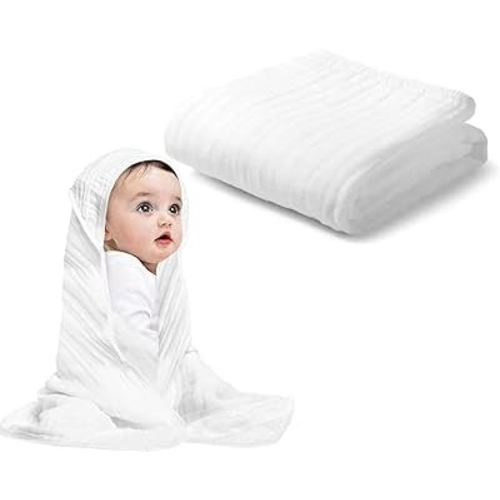 Baby Hooded Towels for Babies and Toddlers, Muslin Baby Bath Towel Soft and Absorbency for Boys and Girls (Pure White 1 Pack)