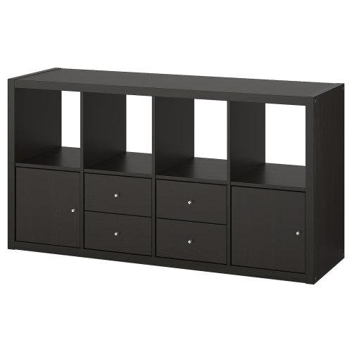 KALLAX Shelf unit with 4 inserts - black-brown 57 7/8x30 3/8 "