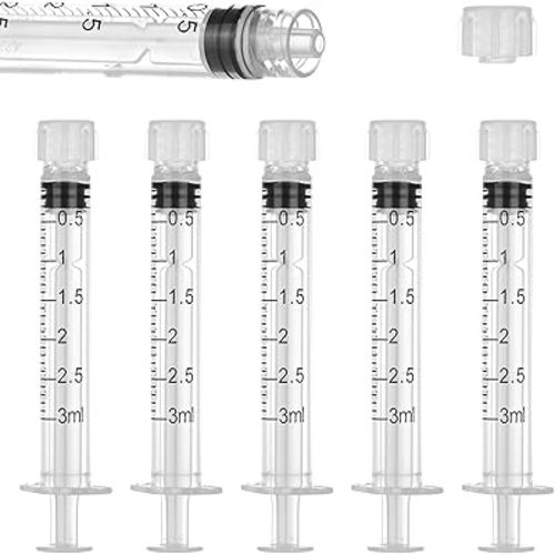 20 Pack 3ml/cc Luer Lock Syringe with Caps, Plastic Syringe without Needle for Liquid, Sterile Individually Wrapped