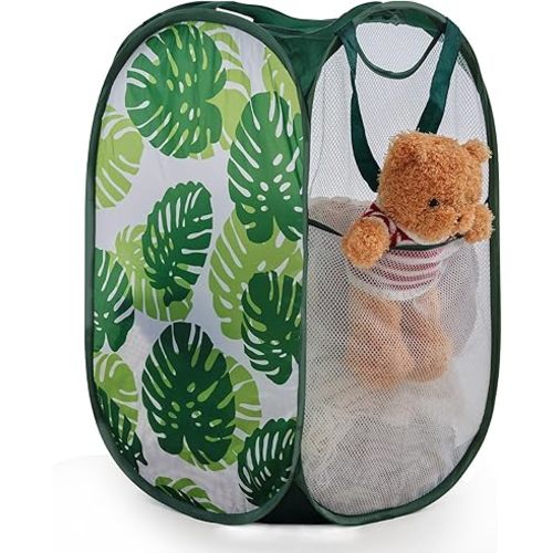 Collapsible Pop Up Laundry Basket, Hamper with Sturdy Handles and Side Pocket - Mesh Portable Foldable Dirty Clothes Hamper for Dorm, Laundry room, Bathroom and Travel Storage, Navy Blue