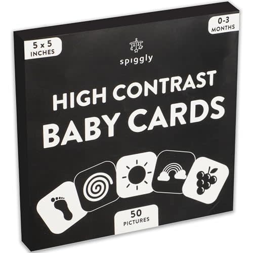 Spiggly 50 Pictures High Contrast Baby Cards Newborn Activities Baby Visual Stimulation Cards Black and White Cards for Newborns Baby Contrast Cards for Infants 0-6 Months Newborn Infants Toys Gift