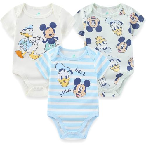 Disney Baby Toy Story Mickey Mouse Cars Winnie the Pooh Boys 3 Pack Bodysuit Creeper for Newborn and Infant