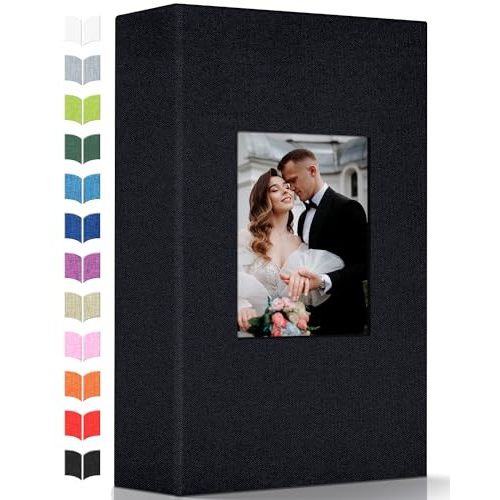 Artfeel Photo Album 4x6 with 300 Pockets,Slip-in Picture Albums,Linen Cover Memory Book with Front Window,White Page Vertical Photo Book for Wedding,Family,Anniversare,Baby,Vacation