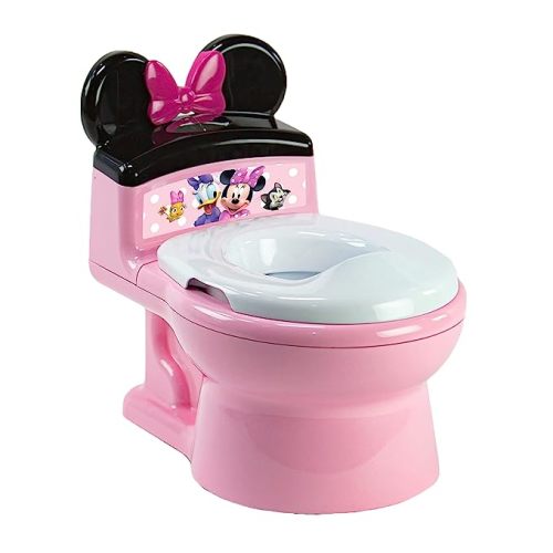 The First Years Disney Minnie Mouse Potty Training Toilet and Toddler Toilet Seat - Toilet Training Potty with Fun Flushing and Cheering Sounds
