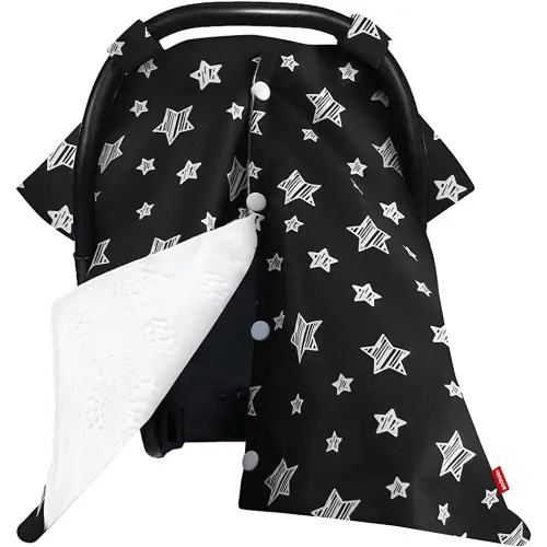 Baby Car Seat Cover for Babies, Opening Black Star Minky Carseat Canopy for Boys Girls, Multiuse Cover for Infant Carseat/Baby Carrier/Stroller/Nursing Breastfeeding/Newborn Shower Gift