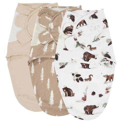 david's kids 100% Cotton 3 Pack Baby Swaddle Wrap for 0-3 Months, Soft Breathable Swaddle Blanket for Newborn Infant, Adjustable Baby Wrap Sleep Sacks for Boys Girls, Newborn Essentials, Woodland